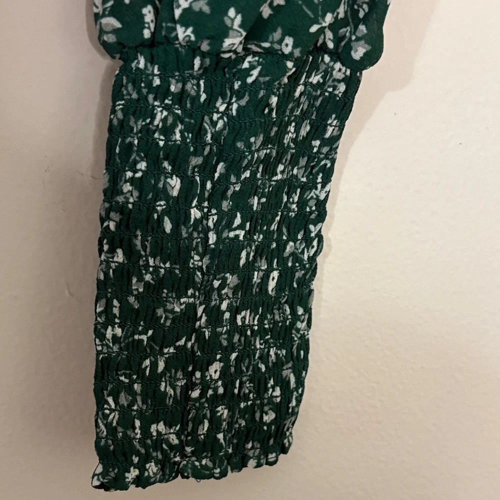 Reformation Pinto Green Floral Smocked Top Blouse XS Romantic Sheer Coquette